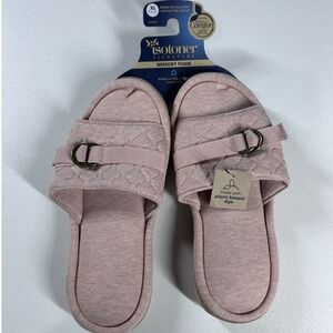 Isotoner Womens Memory Foam Slippers Slides Pink Quilted Comfort Size XL NEW